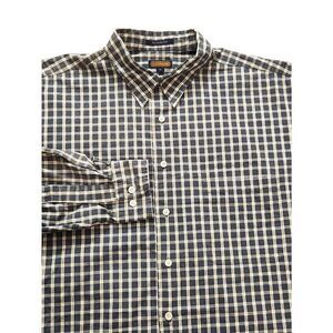 Coach Men XL Made IN USA 80s 2 ply cotton button up plaid Shirt Blue/Grey pocket